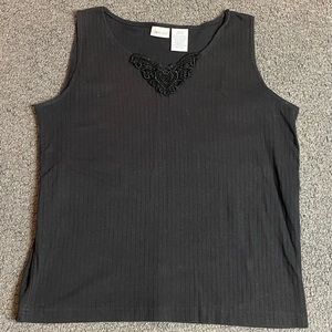 Cabin Creek Womens Tank Top Size Medium Black Ribbed Lace